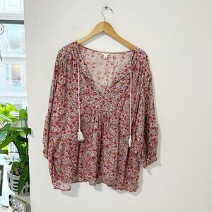 Caslon Pink Floral Print Peasant Blouse Plus 3X